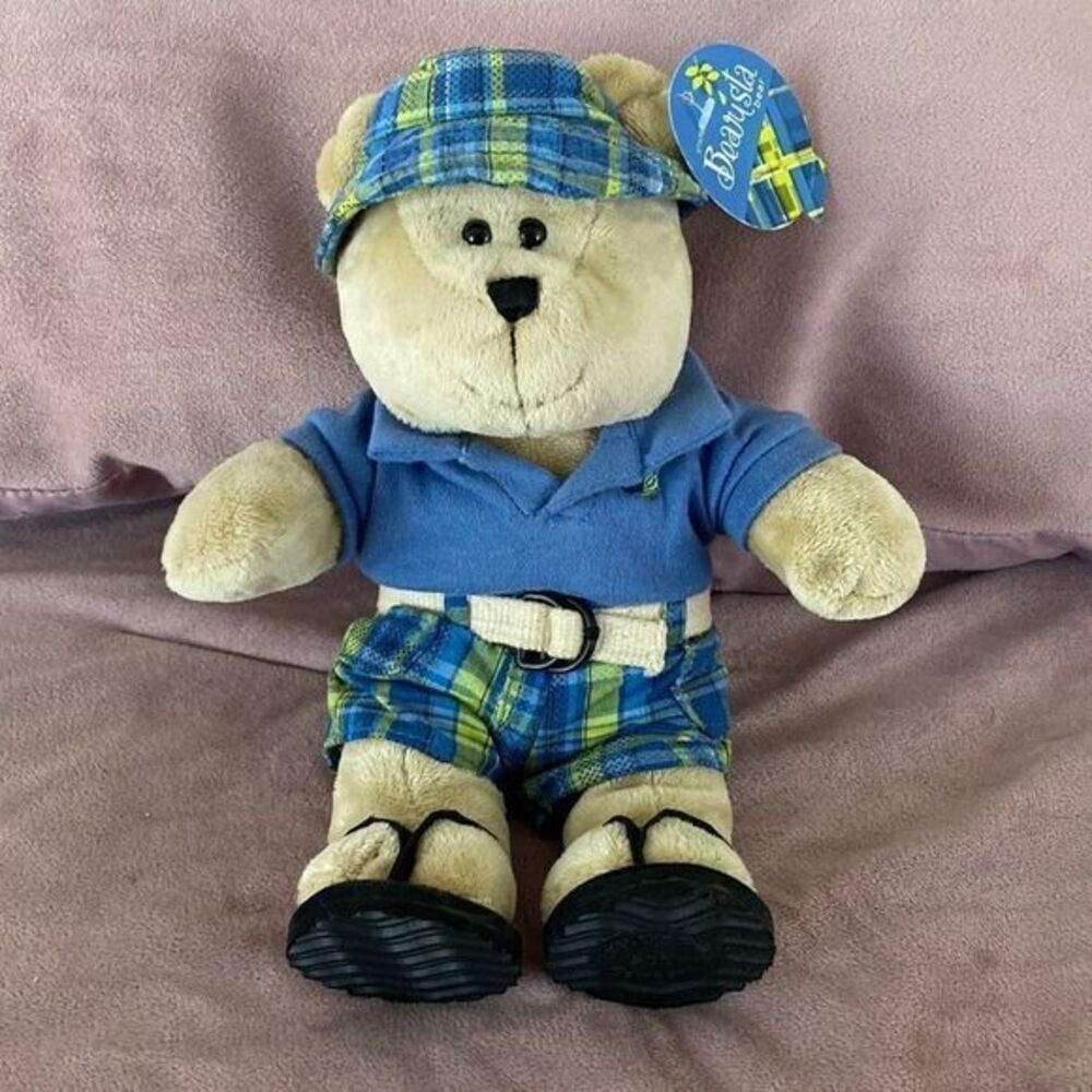 NWT STARBUCKS Bearista 63rd Ed Preppy Plaid Summer Vacation‎ Bear Blue 2007